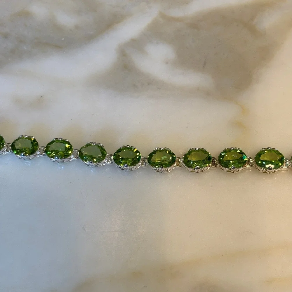 925 Sterling Silver Oval Peridot Tennis Bracelet 24.60ctw Green Gemstones 7.5